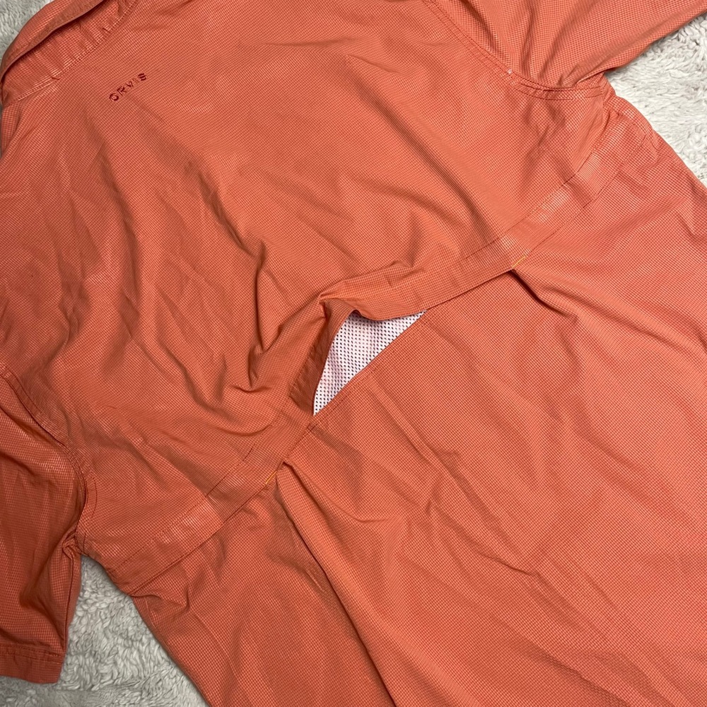 Orvis Mens Large Orange Micro Check Short Sleeve Vented Fishing Shirt Button Up - Picture 11 of 16
